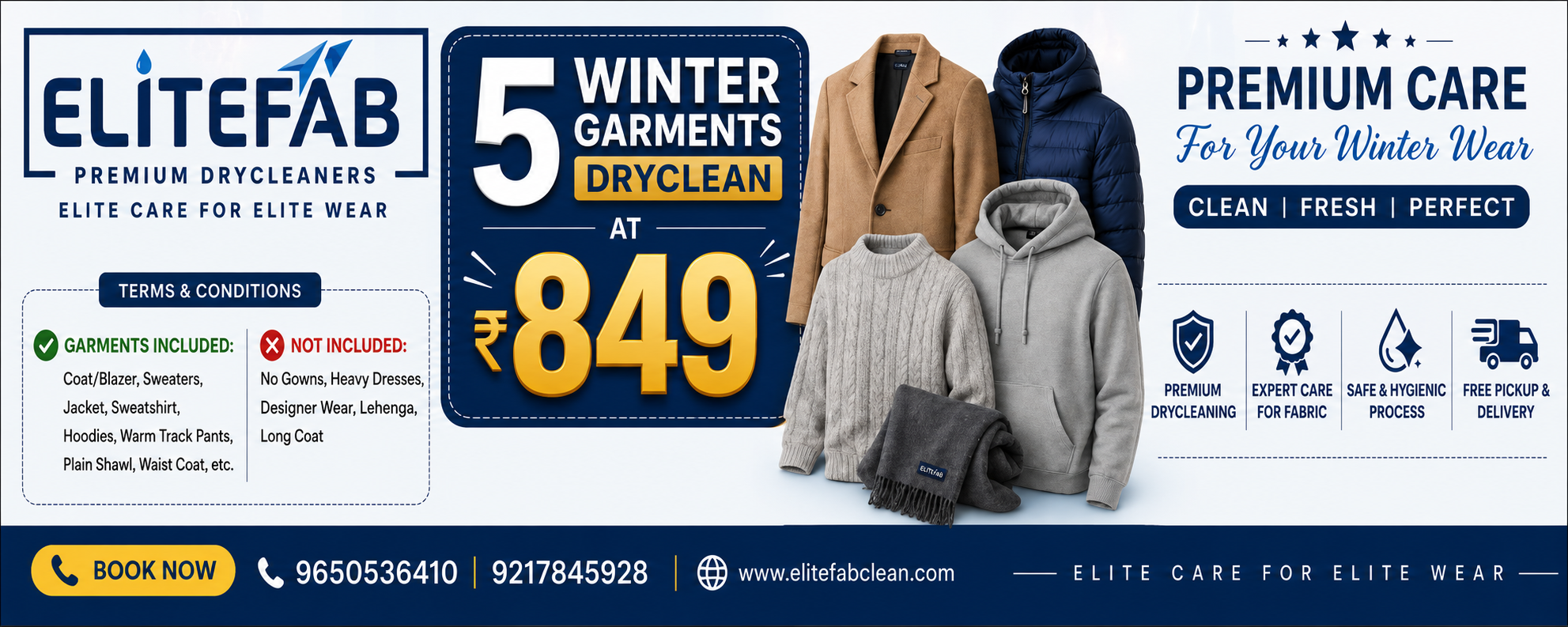 5 Winter Garments Dry Clean at ₹849