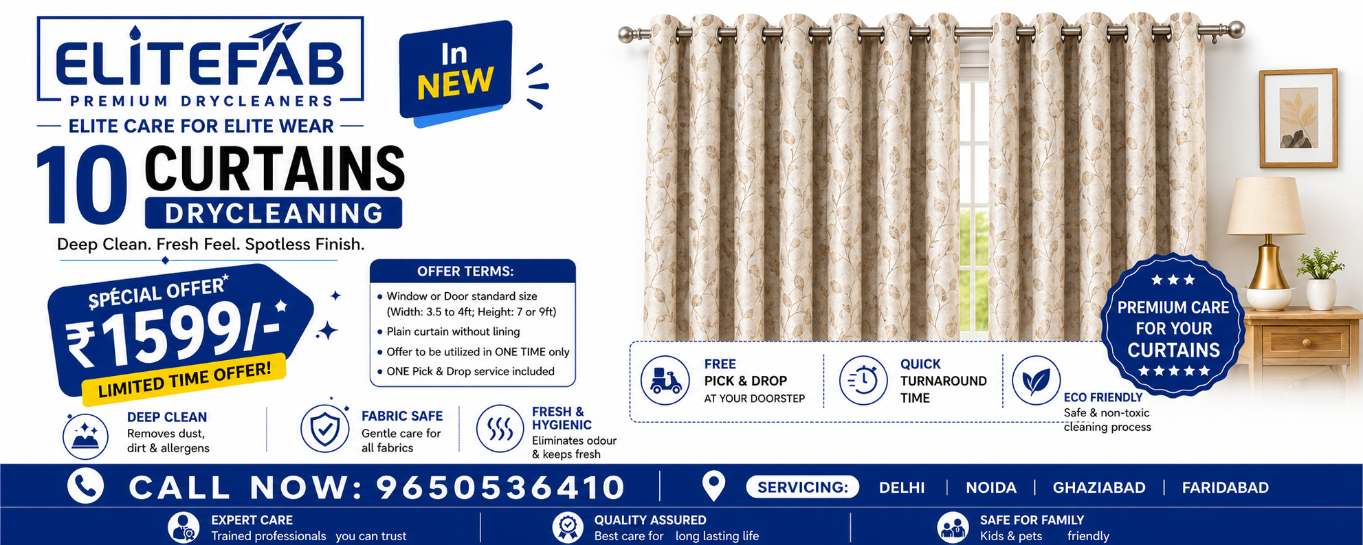 10 Curtains Dry Cleaning at ₹1599