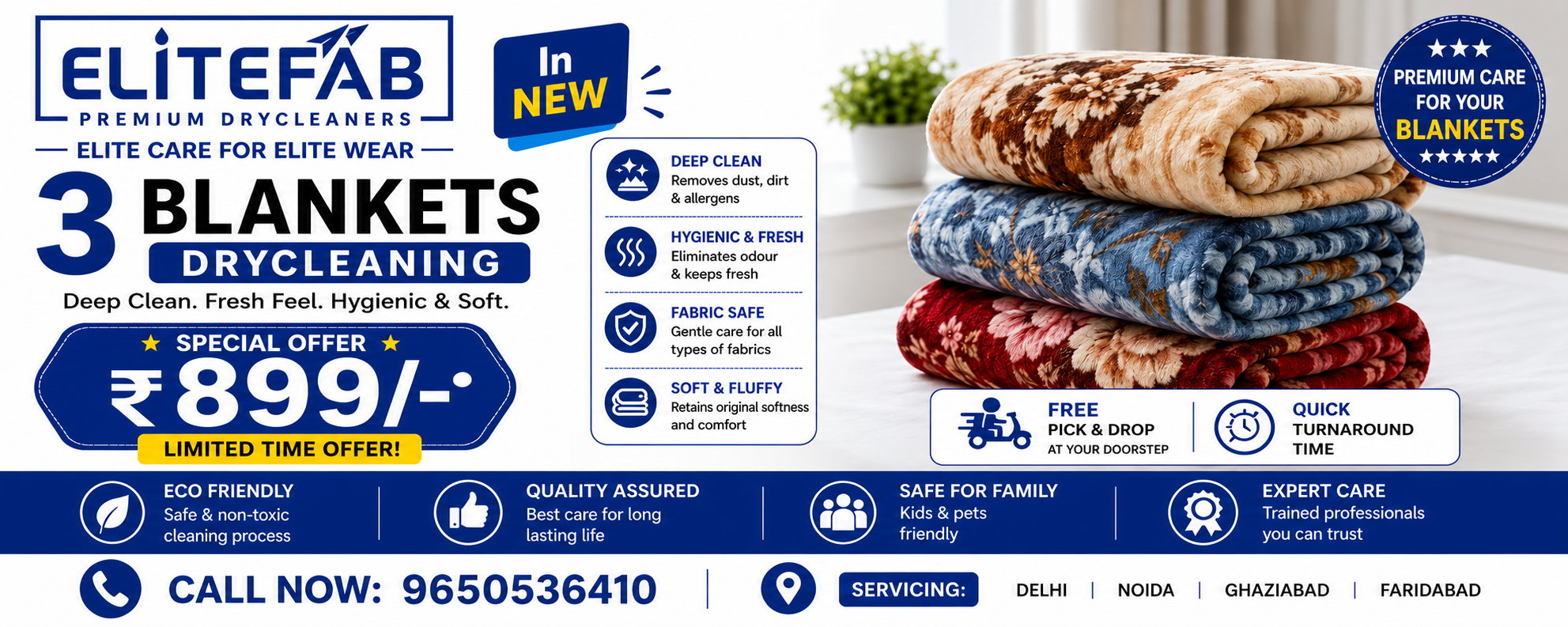3 Blankets Dry Cleaning at ₹899